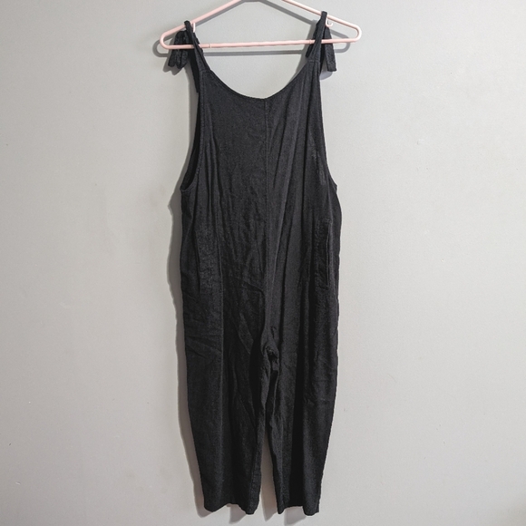 Papillon shoulder tie black linen jumpsuit with pockets size S - Picture 1 of 6